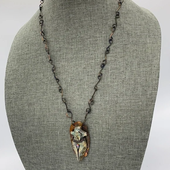 Buddha necklace copper polymer clay handmade chain - Picture 2 of 6